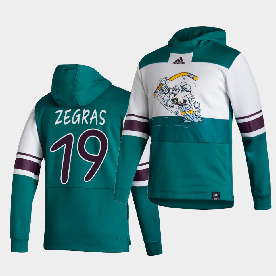 Men Anaheim Ducks #19 Zegras Green NHL 2021 Adidas Pullover Hoodie Jersey->anaheim ducks->NHL Jersey